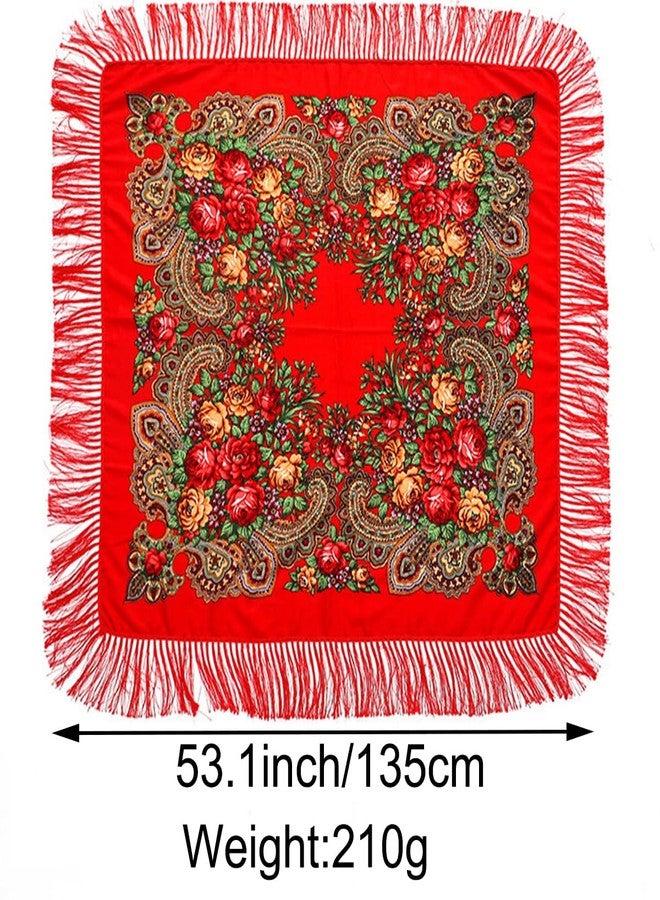 LOVNBHELP Russian Style Muffler Warm Scarf Women's Traditional Scarves Wrap Tassel Shawl Fringes Neck Head Shawl Retro Scarf/Royal Blue - Image 4
